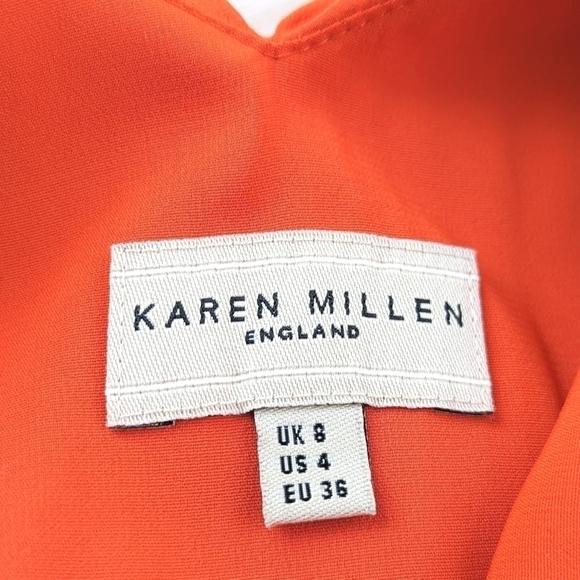 Karen Millen Embellished Flounce Silk Mini Dress in Burnt Orange Size 4 - Picture 13 of 14